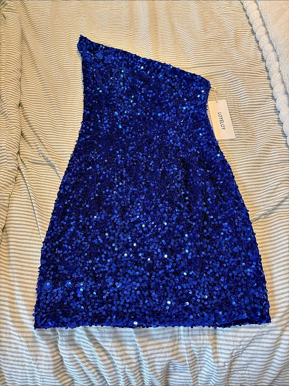 LOVELOY Blue Sequin Crop Top NWT